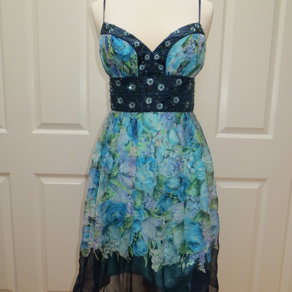 OC by OC Silk Blue Floral Dress - Size 0